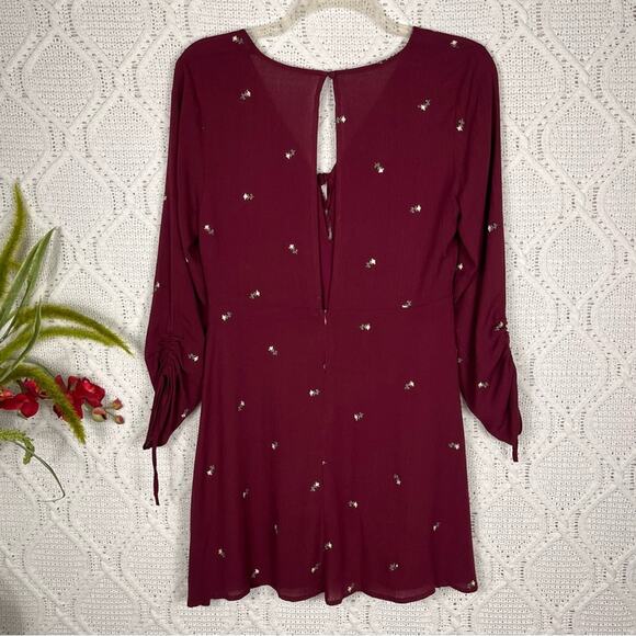 GRACE | Long Sleeve Midi Dress Floral Embroidered Burgundy L - Picture 6 of 11